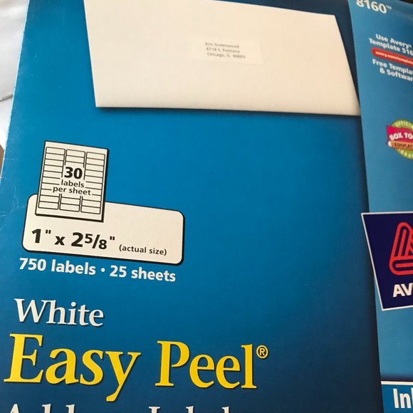 Avery 8160 White Address Labels Inkjet Easy Peel Pop-up Edge, 1" x 2 5/8" - Picture 1 of 3
